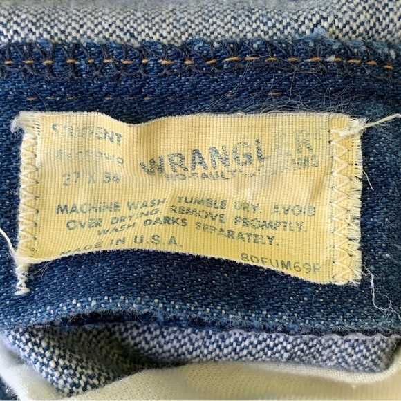 Vintage Wrangler Bell Bottom Blue Jeans 70s Embroidered U Turkey Women’a 27” - Picture 7 of 12